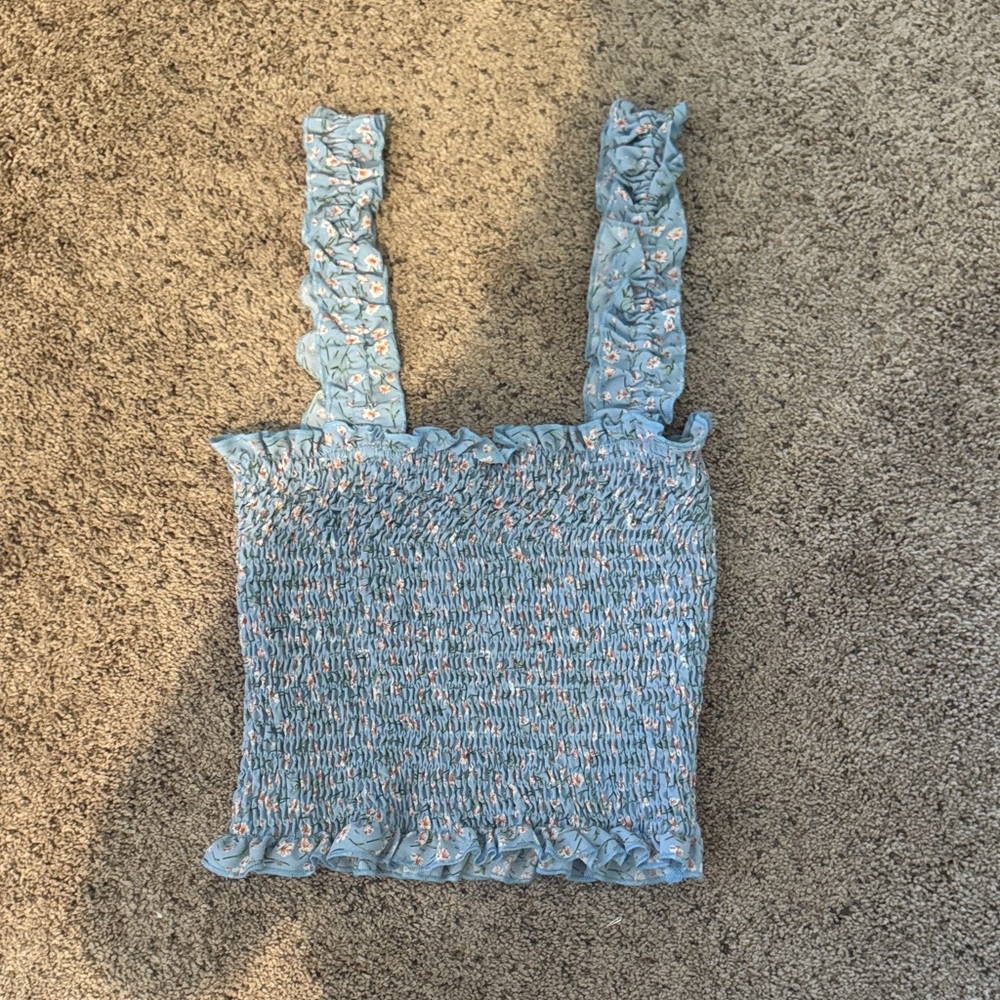 Blue Floral Smocked Women's Top